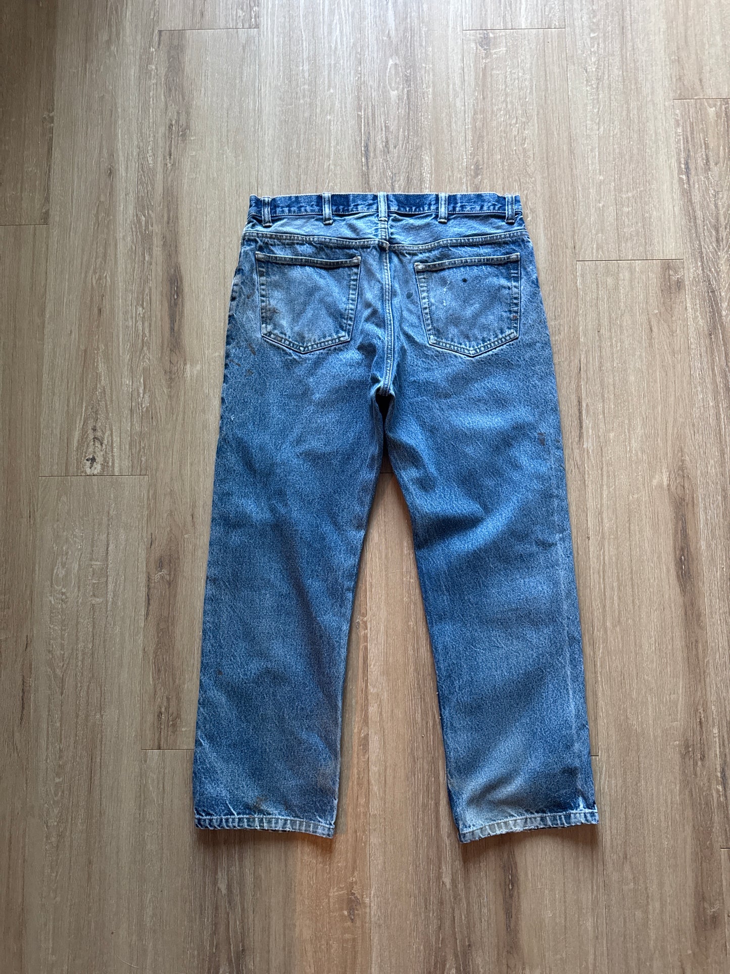 Vintage Distressed Paint Splatter Blue Denim Jeans