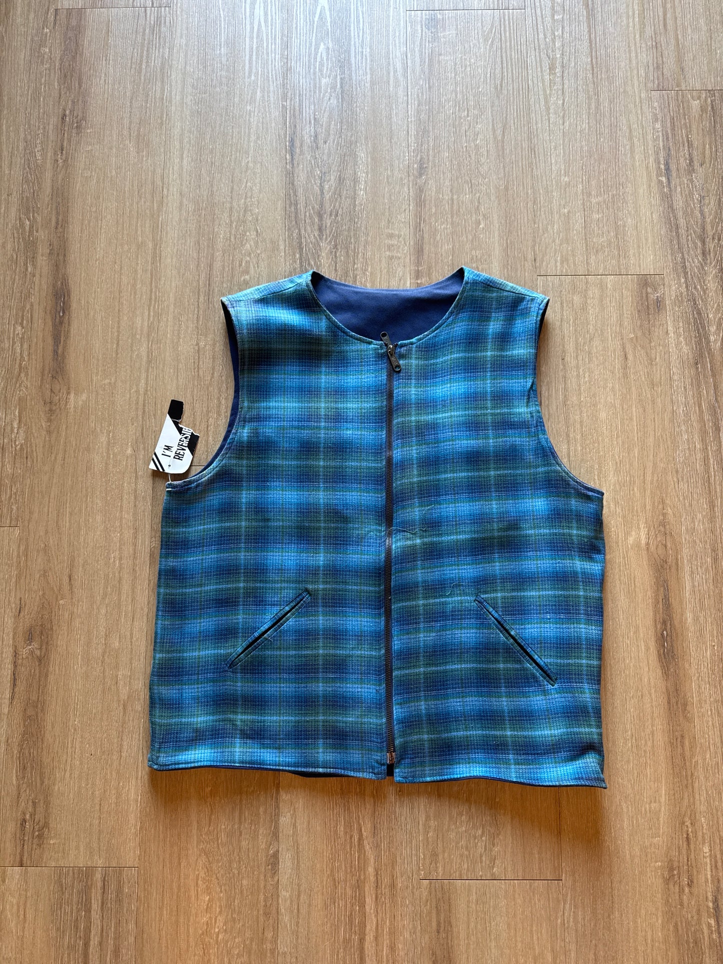 Vintage 90s Be-Bop Plaid Cargo Reversible Vest
