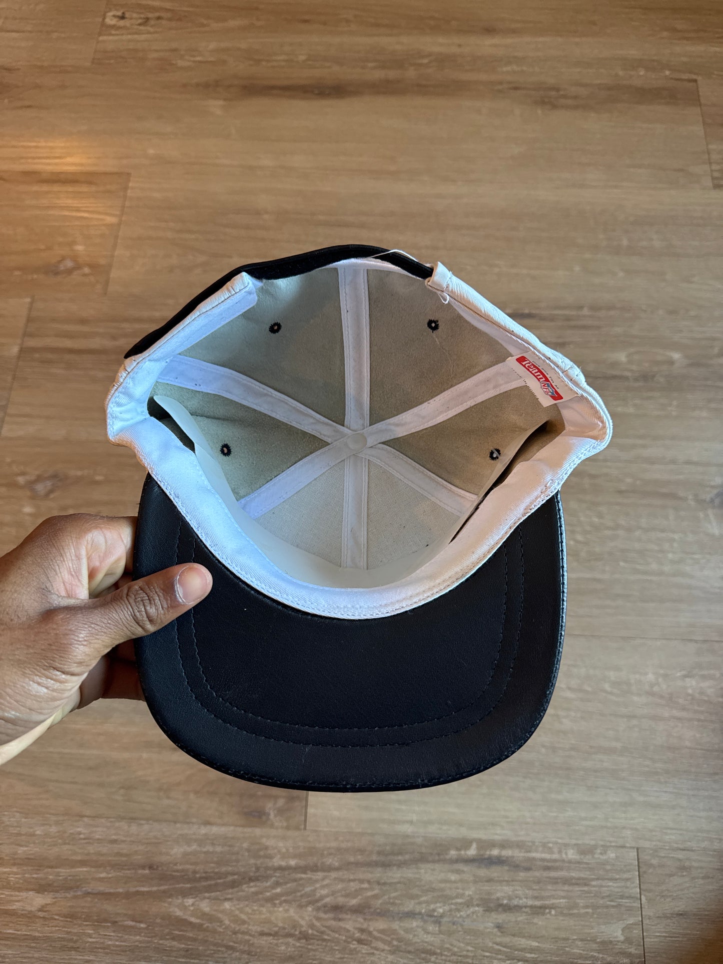 Vintage Logo 7 Carolina Panthers Leather Strap Back Hat