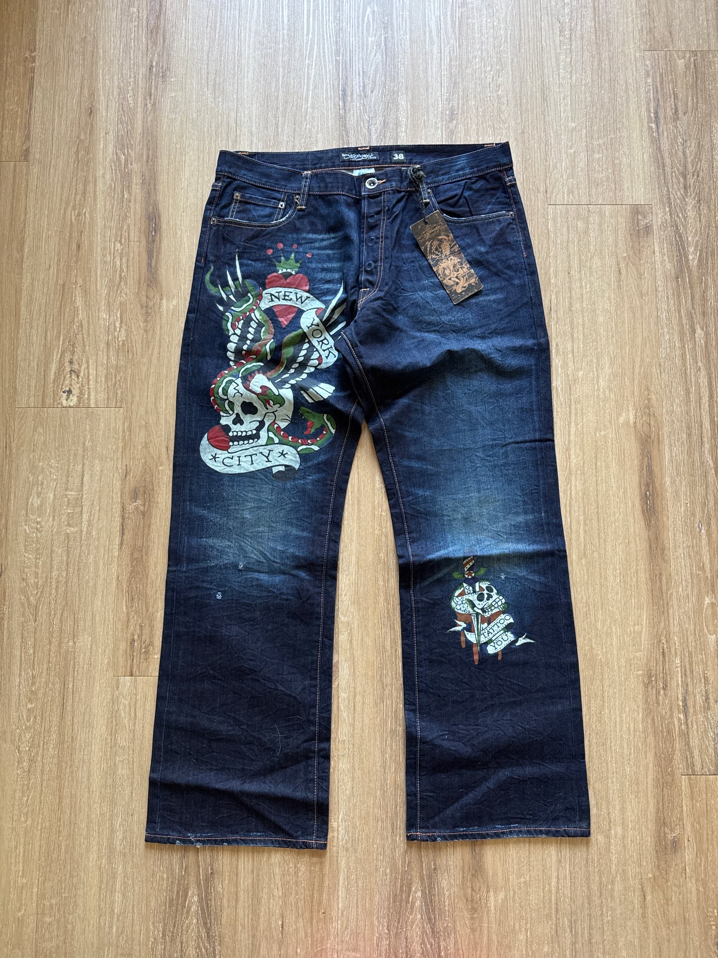 Vintage Ed Hardy New York City Skull Denim Pants