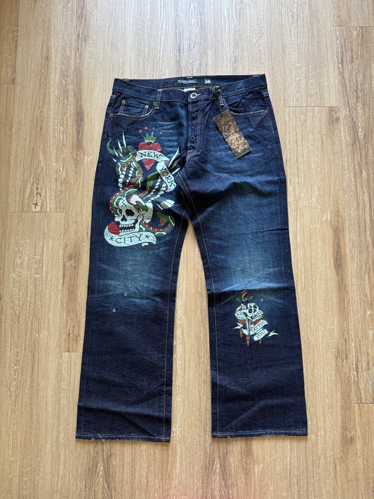 Vintage Ed Hardy New York City Skull Denim Pants