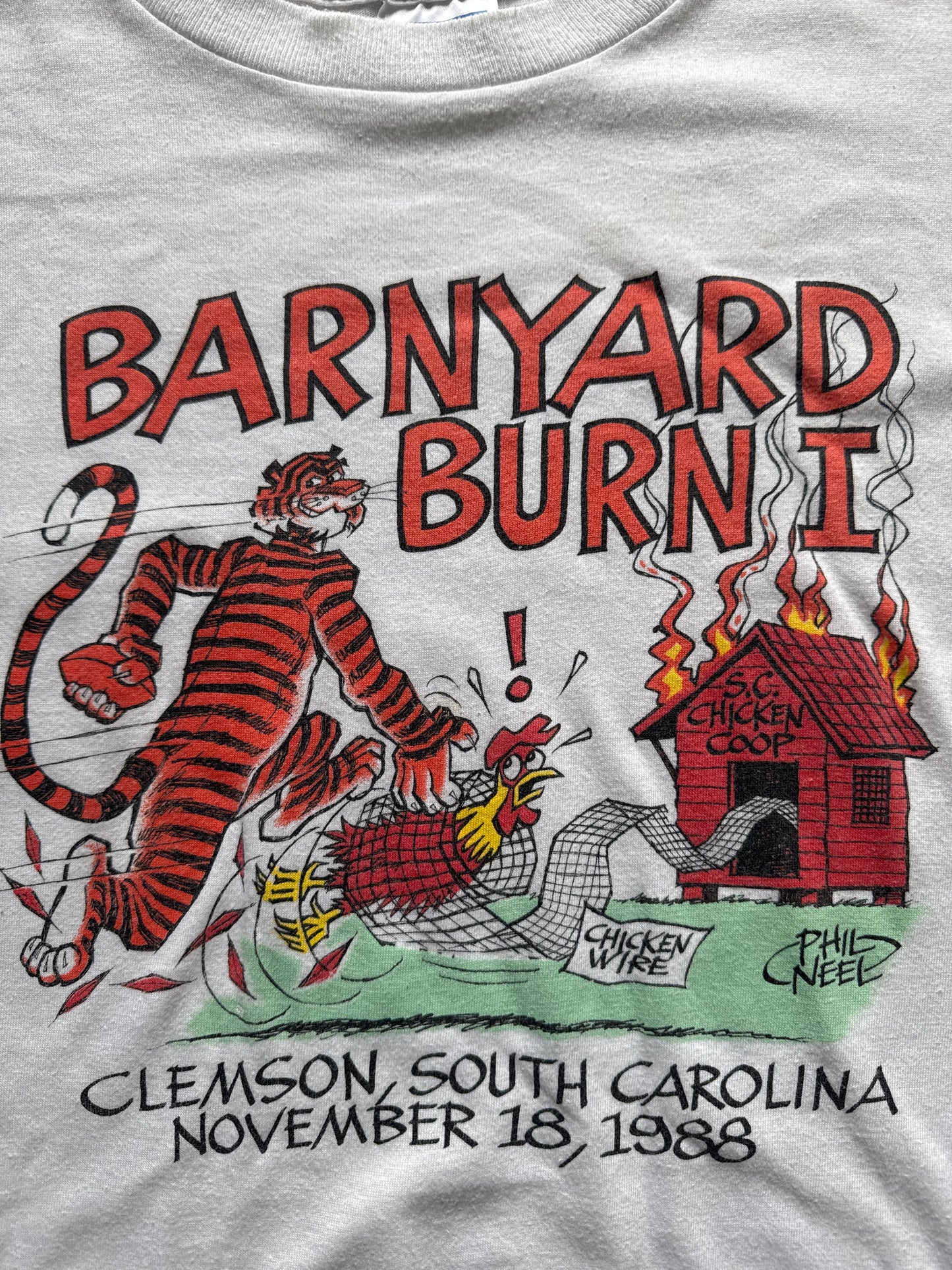 Vintage 1988 University Of Clemson Tigers Barnyard Burn Gamecocks Tee
