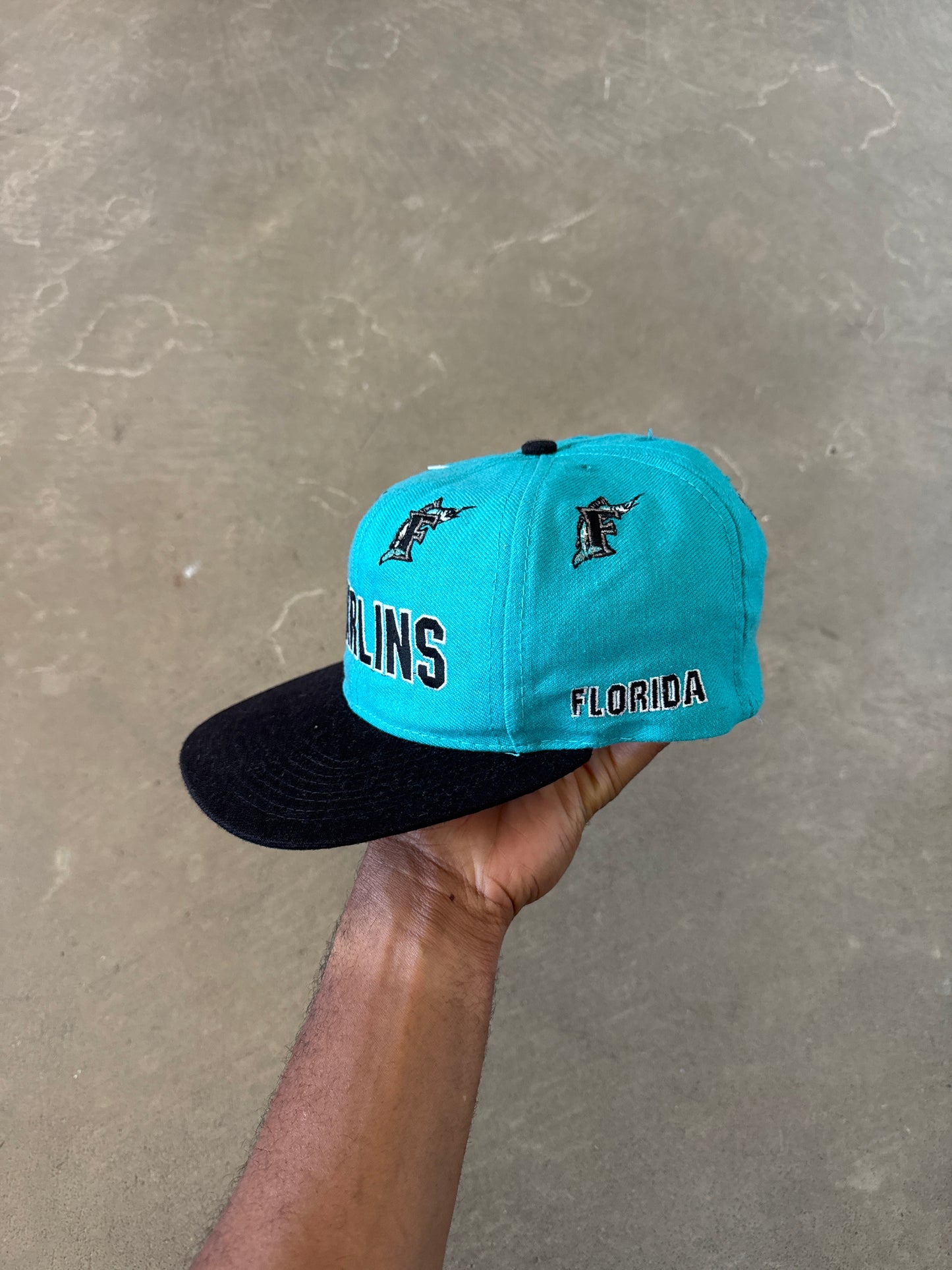 Vintage 90s Signature Sportswear Florida Marlins Snapback Hat