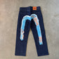 Evisu Embroidered Japanese Wave Art Salvage Denim Jeans