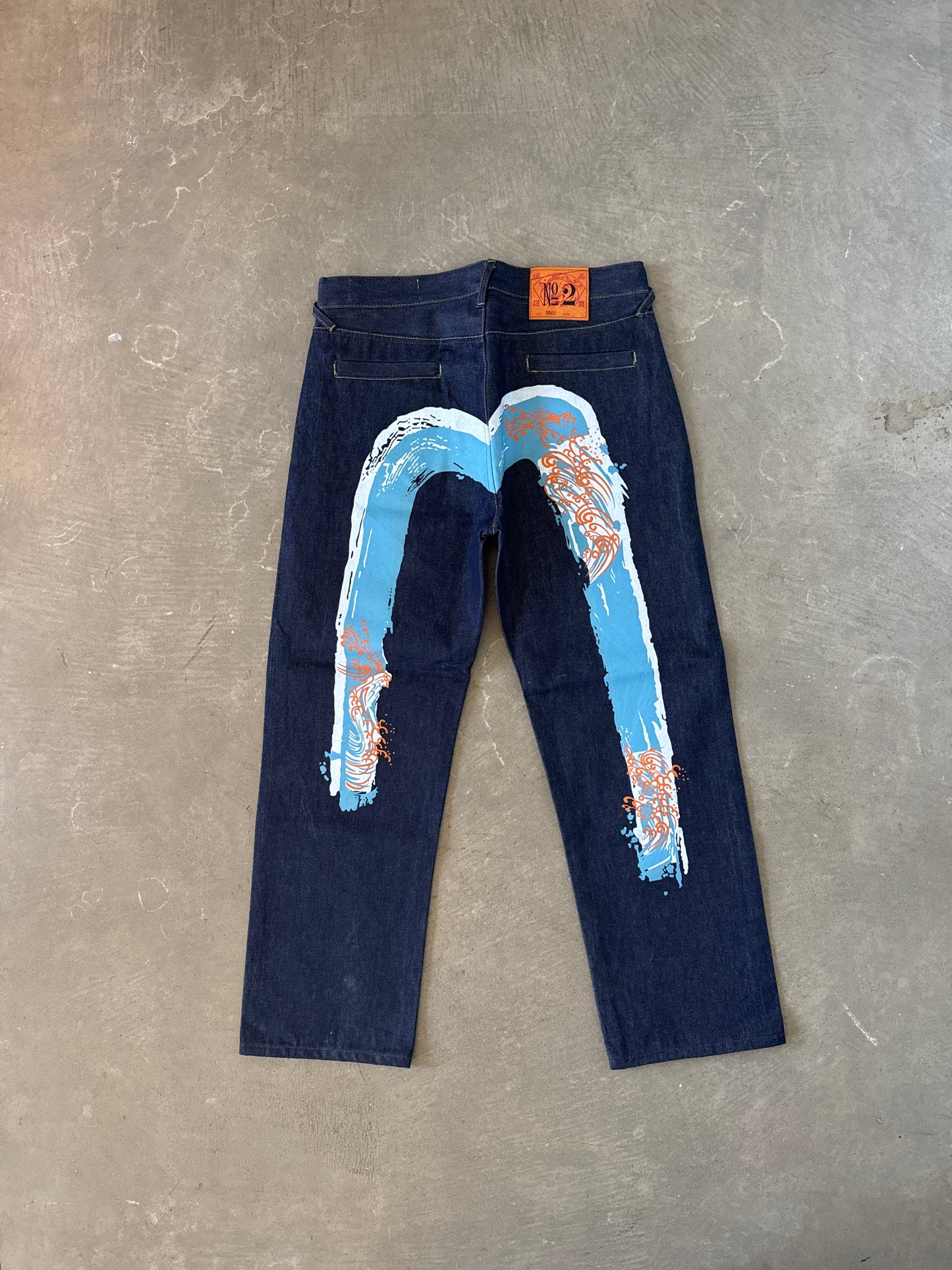 Evisu Embroidered Japanese Wave Art Salvage Denim Jeans