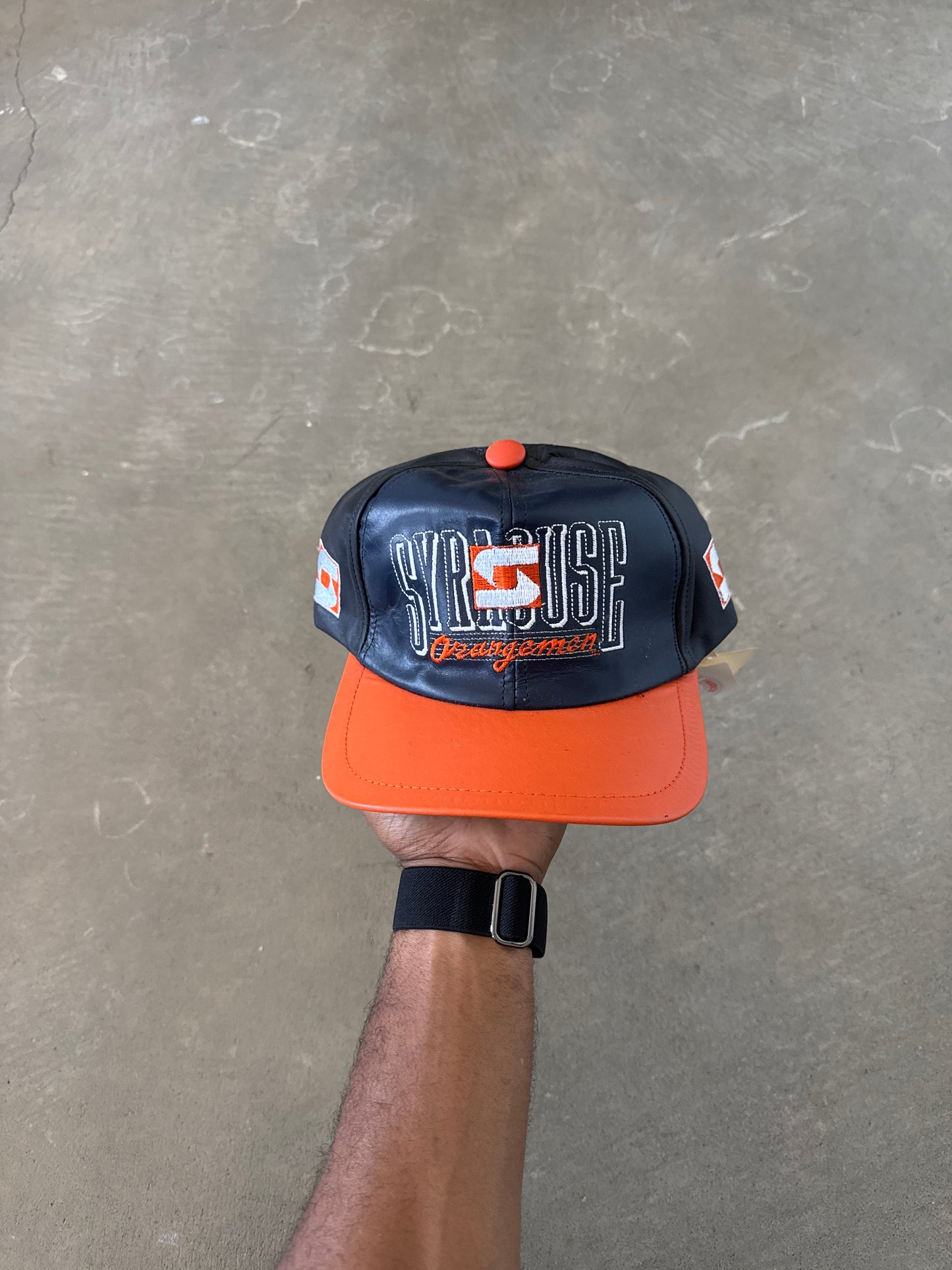 Vintage 90s University Of Syracuse Orangeman Leather Snap Back Hat