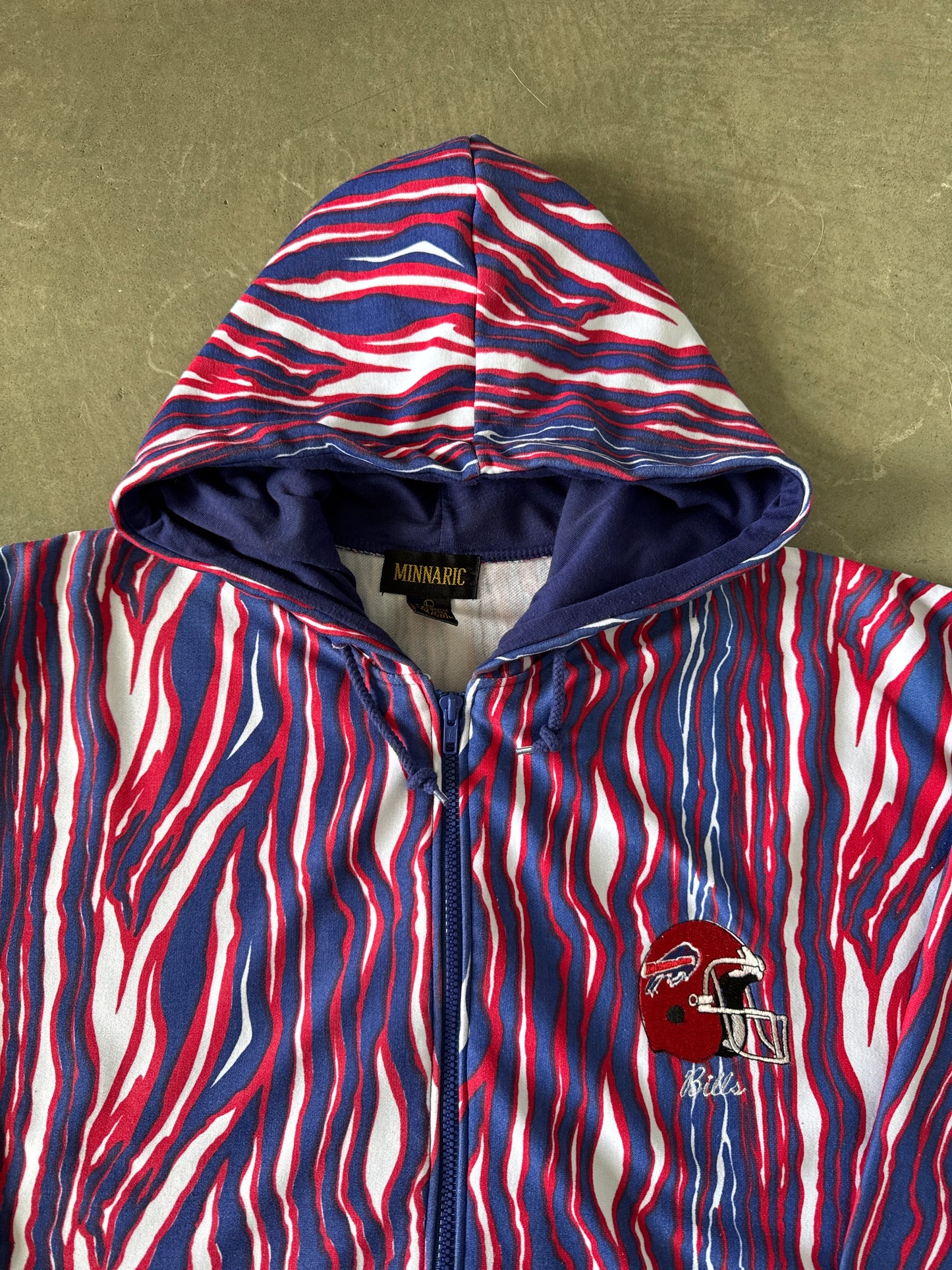 Vintage 90s Buffalo Bills Zebra Striped Hooded Zip Up