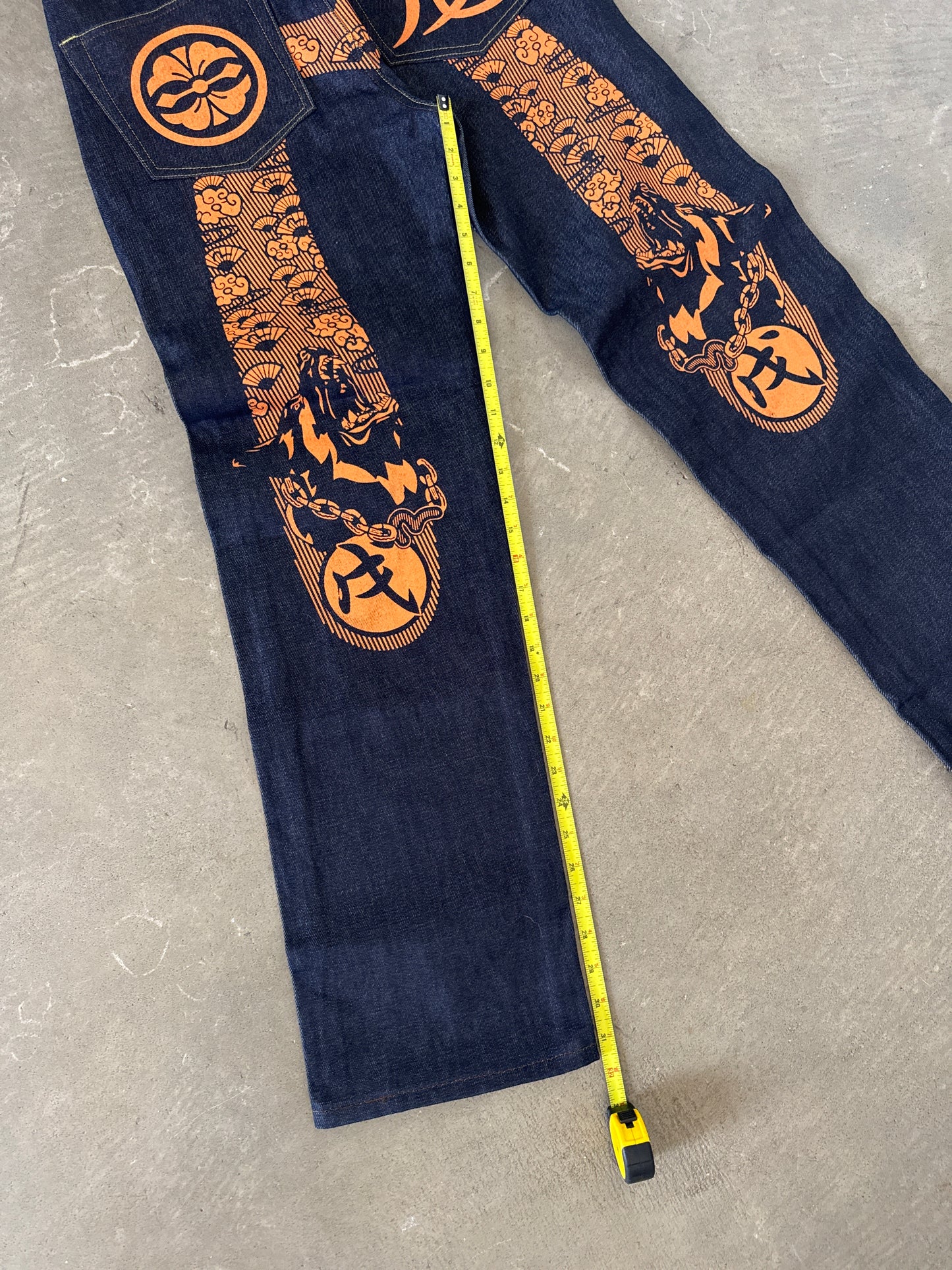 Evisu Orange Dog Japanese Art Selvedge Denim Jeans