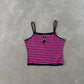 Romwe Women's Y2K Lace Striped Cami Crop Cat Embroidery Tank Top