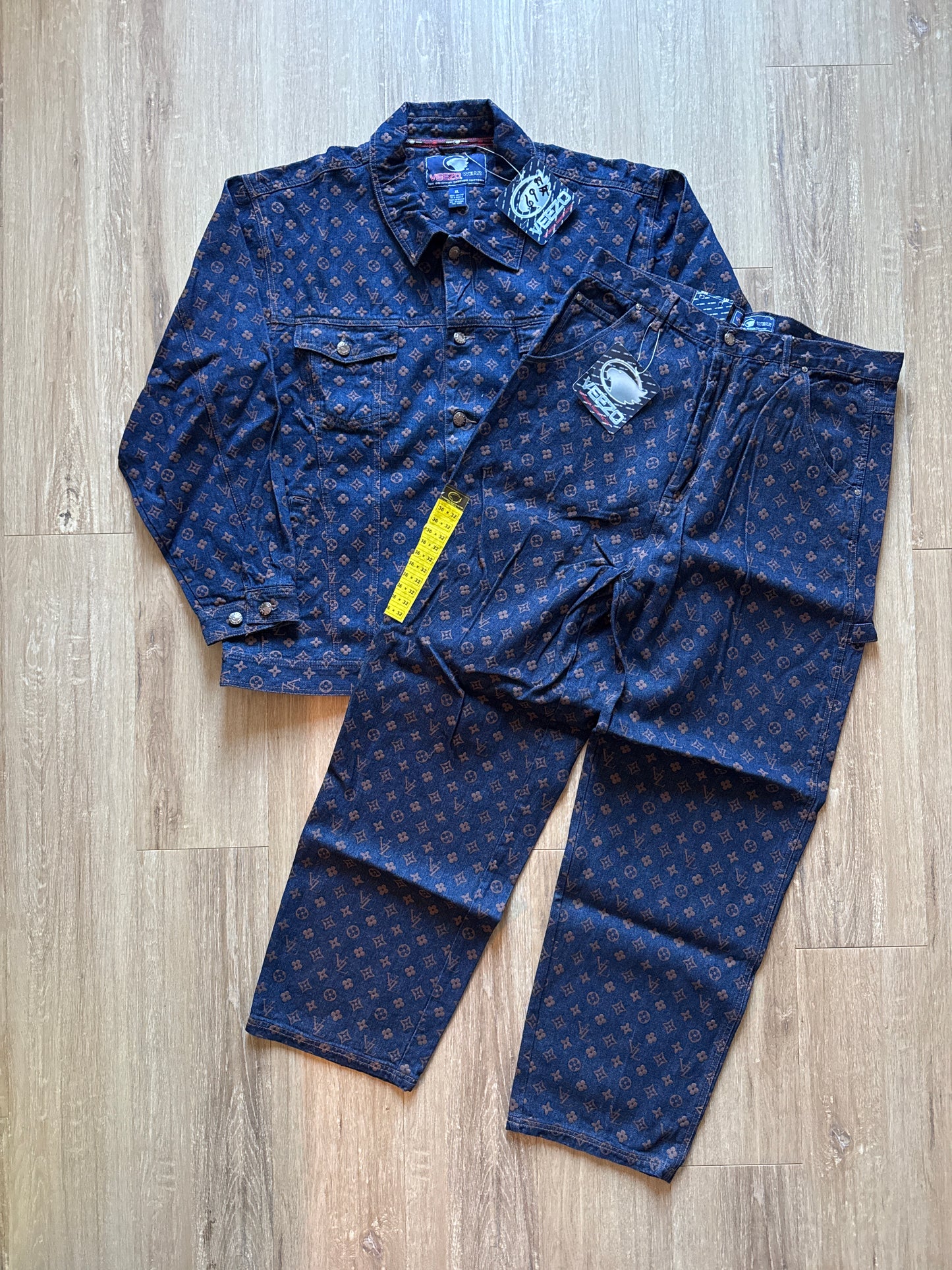 Vintage 90s Veezo Wear Monogram Designer Denim Jeans Set