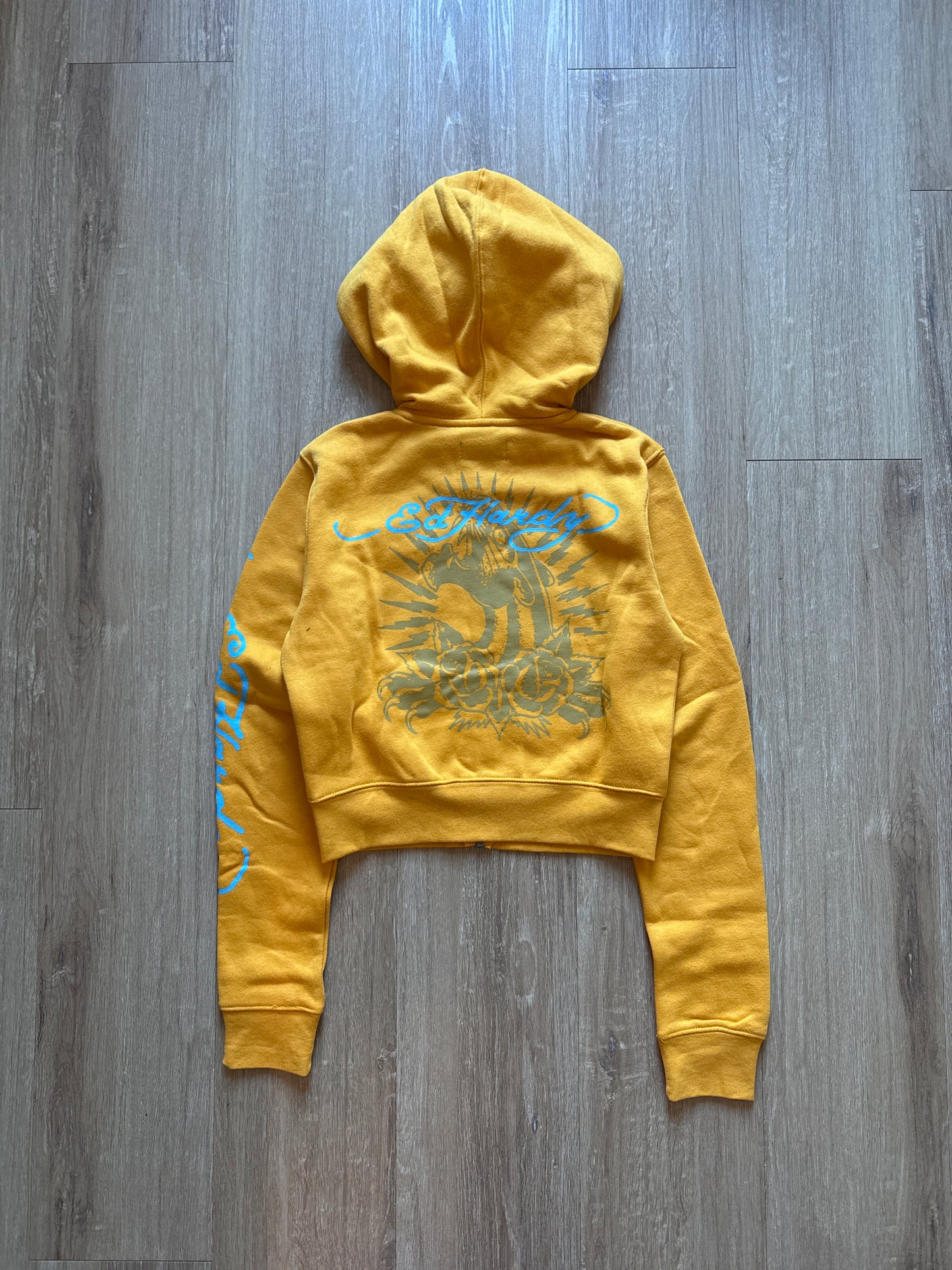 Ed Hardy Women’s Marigold Butterflies Cropped Full Zip Hoodie