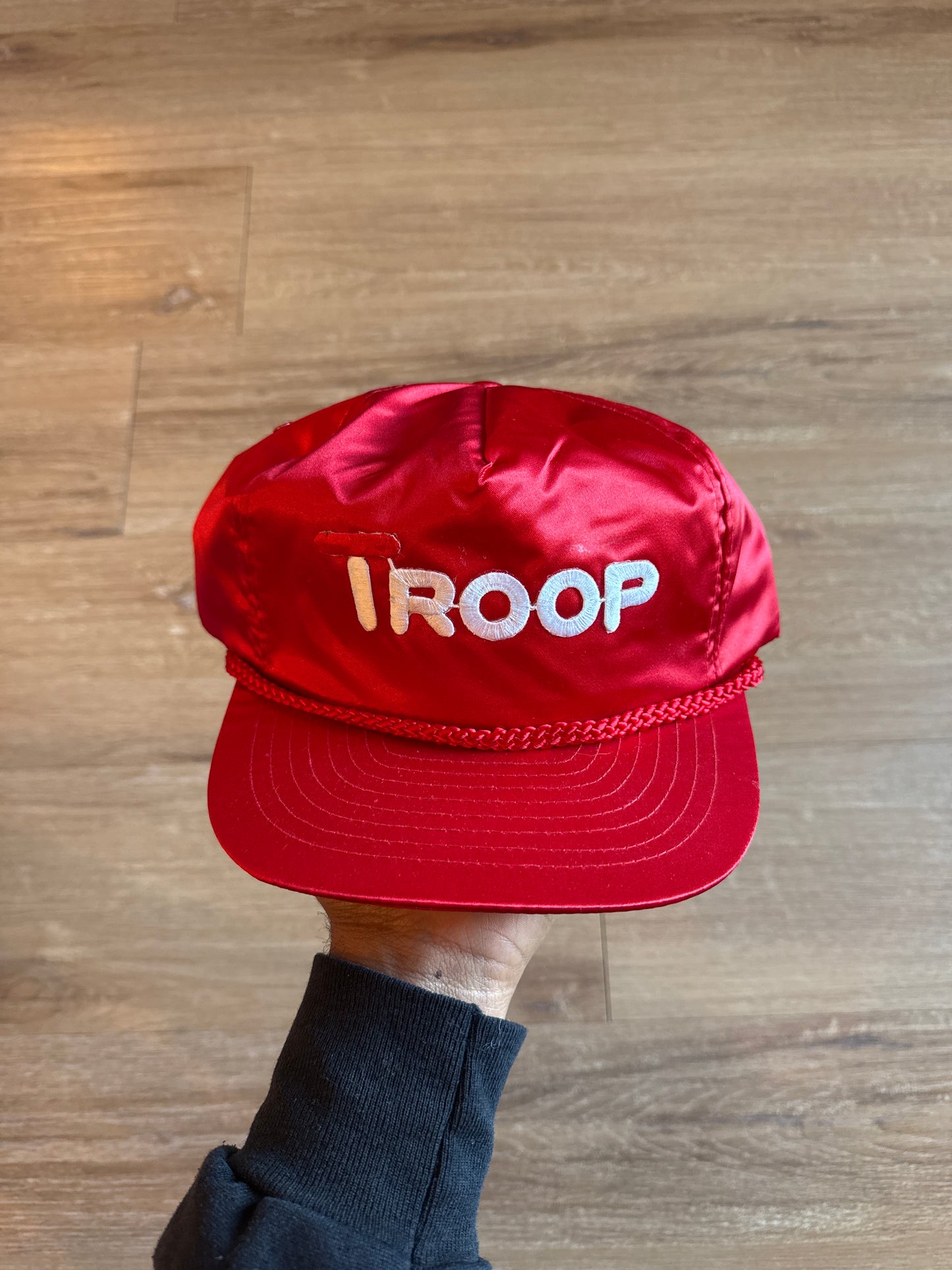 Vintage 80s Troop Red Satin LL Cool J Hip Hop Snapback Hat
