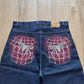 Vintage 90s Y2k Dead Stock Baggy Wide Leg Rare Grail Competition Spider Man Dark Wash Blue Denim Jorts