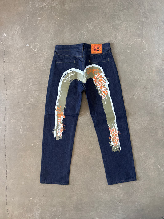 Evisu Japanese Brown Wave Art Selvedge Denim Jeans