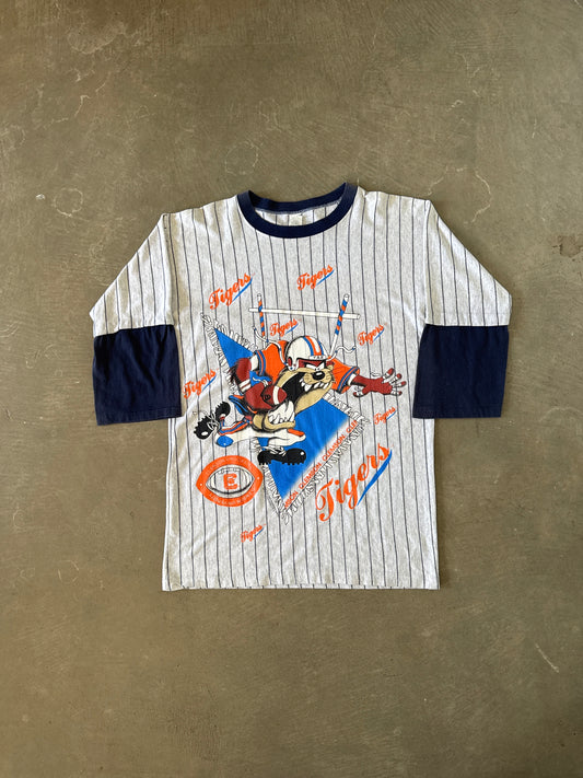 Vintage 1994 Warner Bros Taz University Of Clemson Tigers Raglan Pin Stripe Football Tee