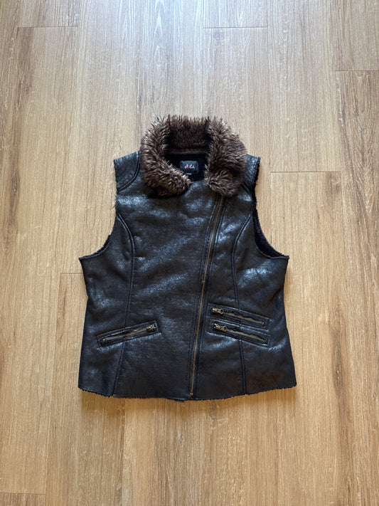 Vintage Y2K Dots Women’s Leather Feather Zip Up Vest Jacket