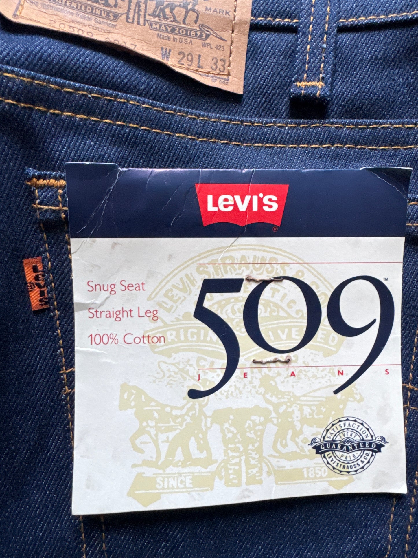 Vintage 1989 Levi’s 509 Slim Straight Boot Adjacent Cut Blue Denim Jeans