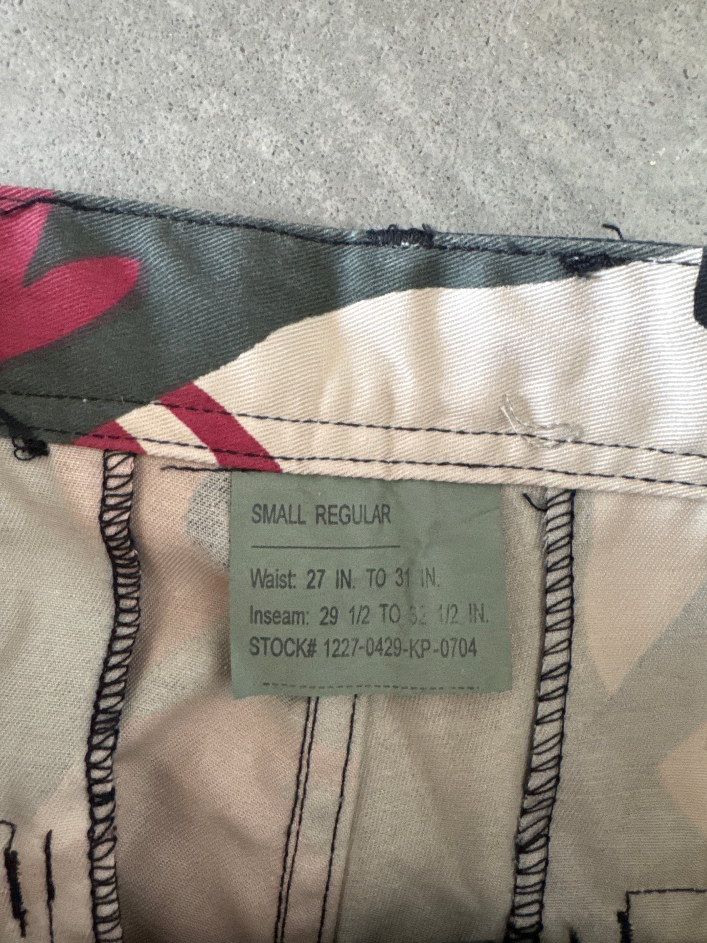 Vintage Burgundy Rhodesian Brushstroke Camo Cargo Pants