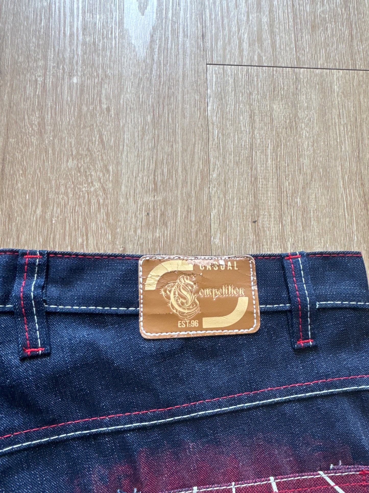 Vintage 90s Y2k Dead Stock Baggy Wide Leg Rare Grail Competition Spider Man Dark Wash Blue Denim Jorts