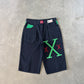 Vintage 90s Exhaust Malcolm X Embroidered Black Denim Shorts