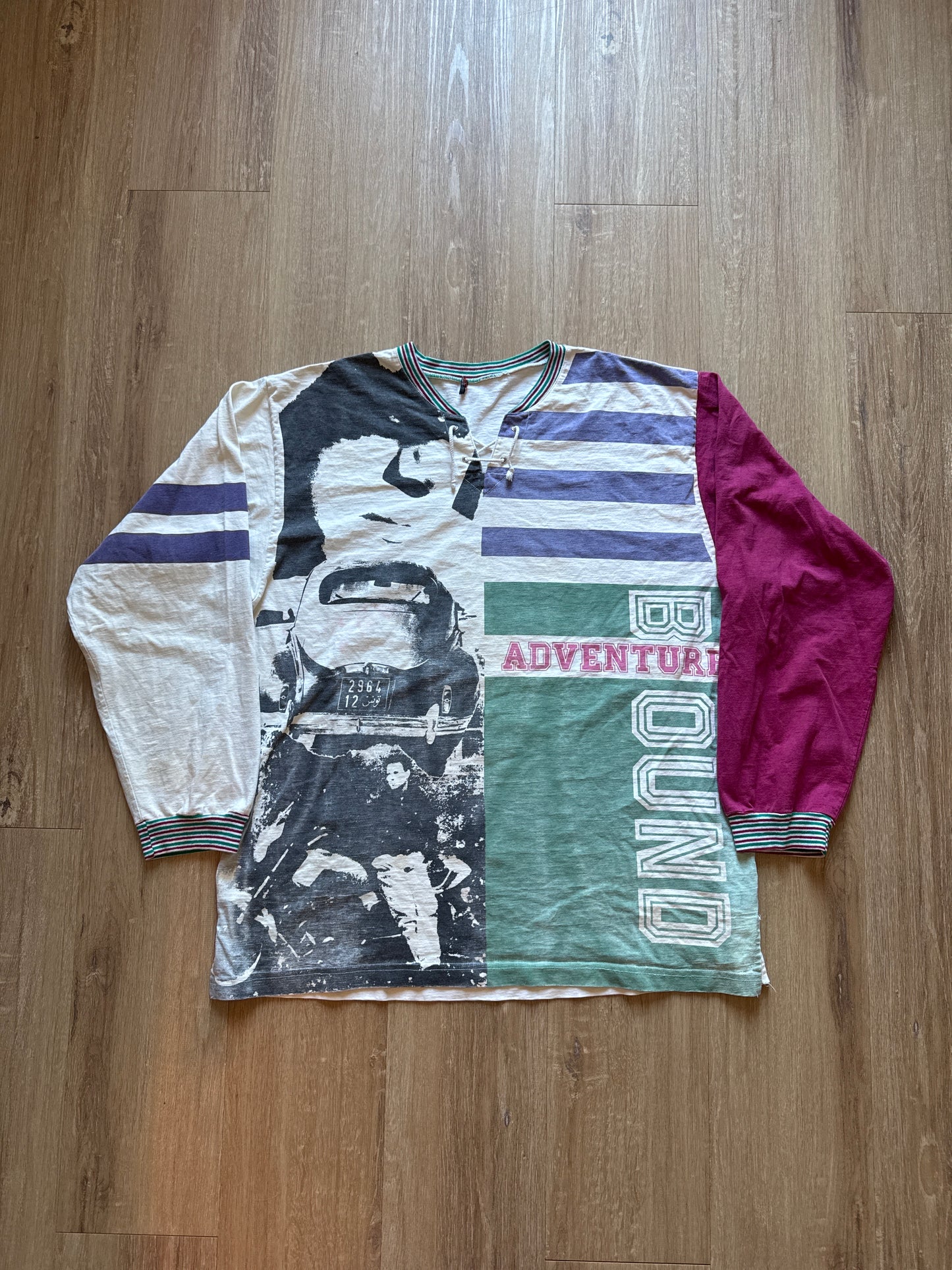 Vintage 90s Patchwork Graphic Adventure Bound Lace Up Long Sleeve Tee