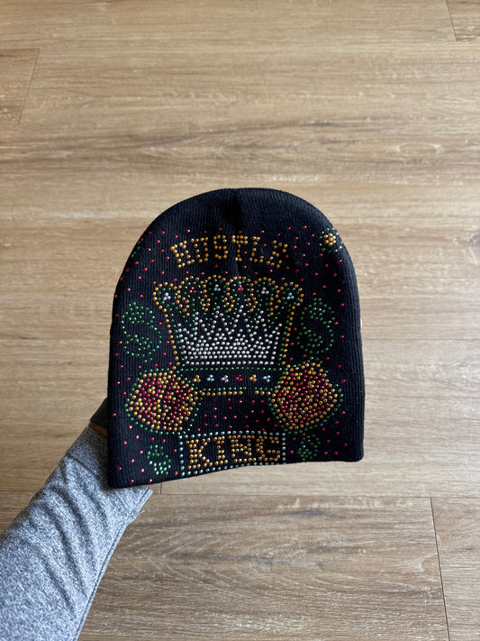 Vintage Y2K Hustle King Bedazzled Skully Beanie Hat