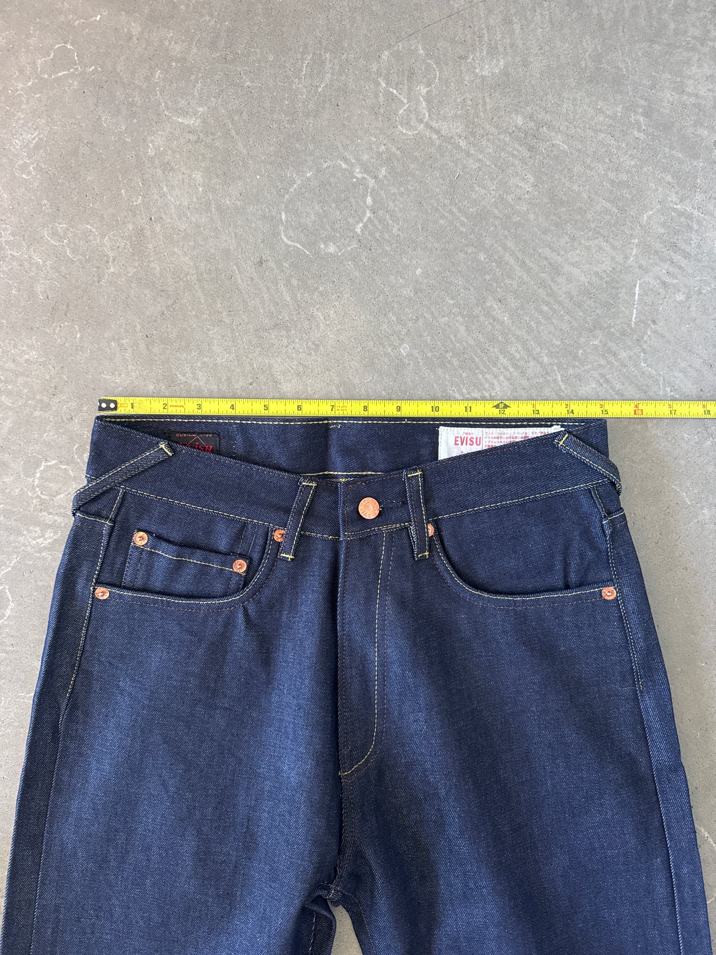 Evisu Embroidered Japanese Green Dog Art Salvage Denim Jeans