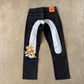Evisu Embroidered Gray Bull Selvedge Japanese Denim Jeans