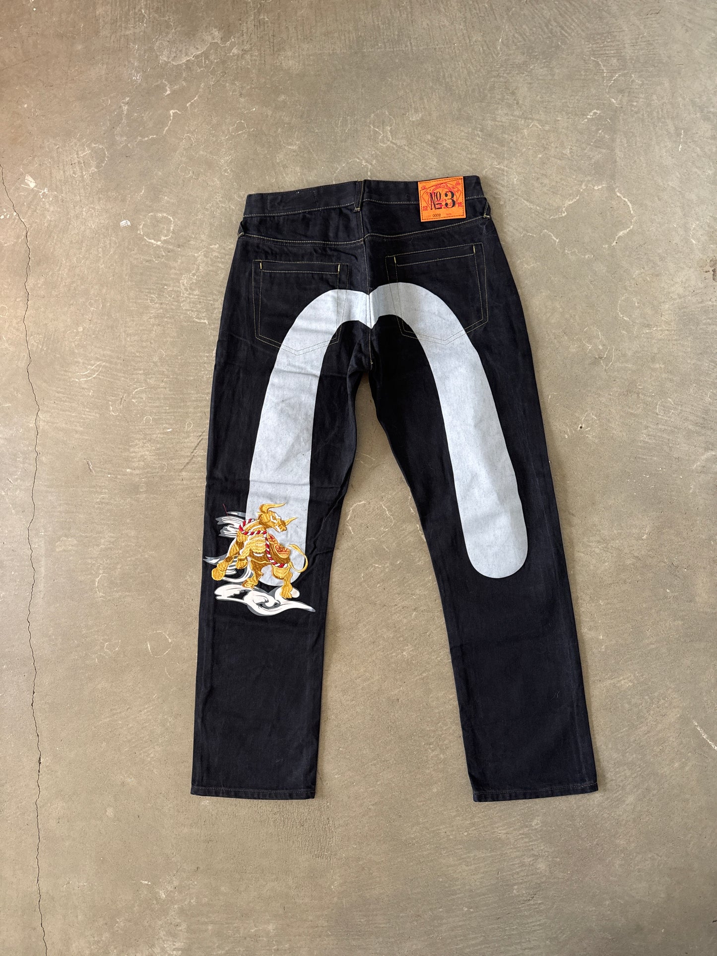 Evisu Embroidered Gray Bull Selvedge Japanese Denim Jeans