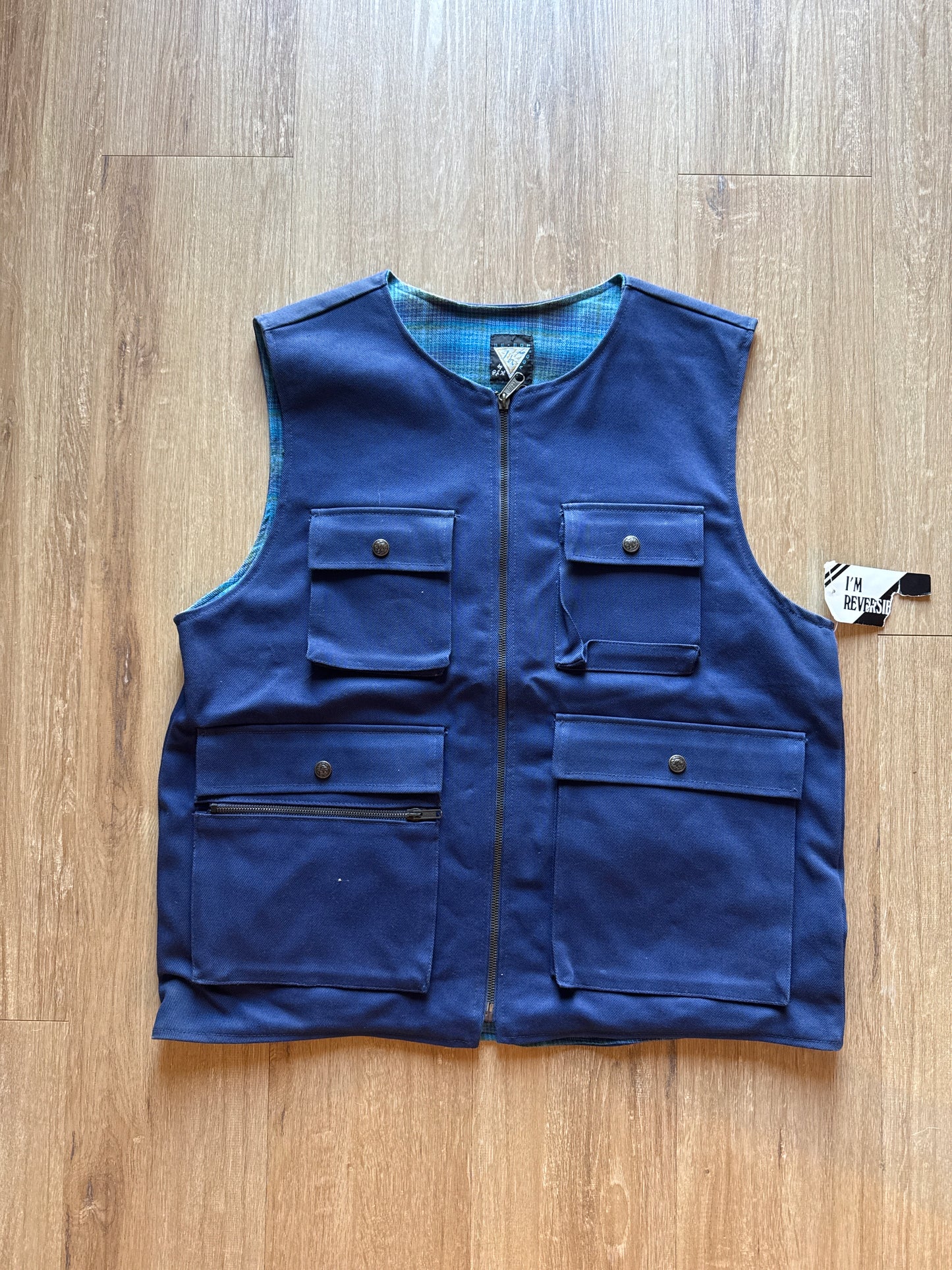 Vintage 90s Be-Bop Plaid Cargo Reversible Vest