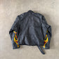 Vintage Real Leather Double Rider Flame Biker Jacket