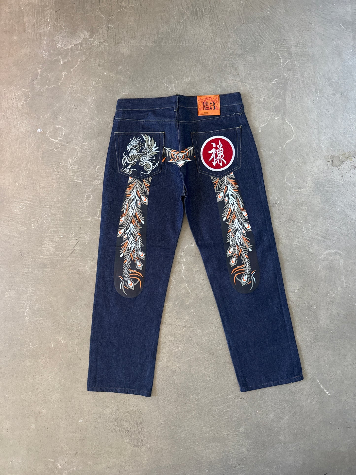 Evisu Embroidered Dragon Feather Japanese Art Salvage Denim Jeans