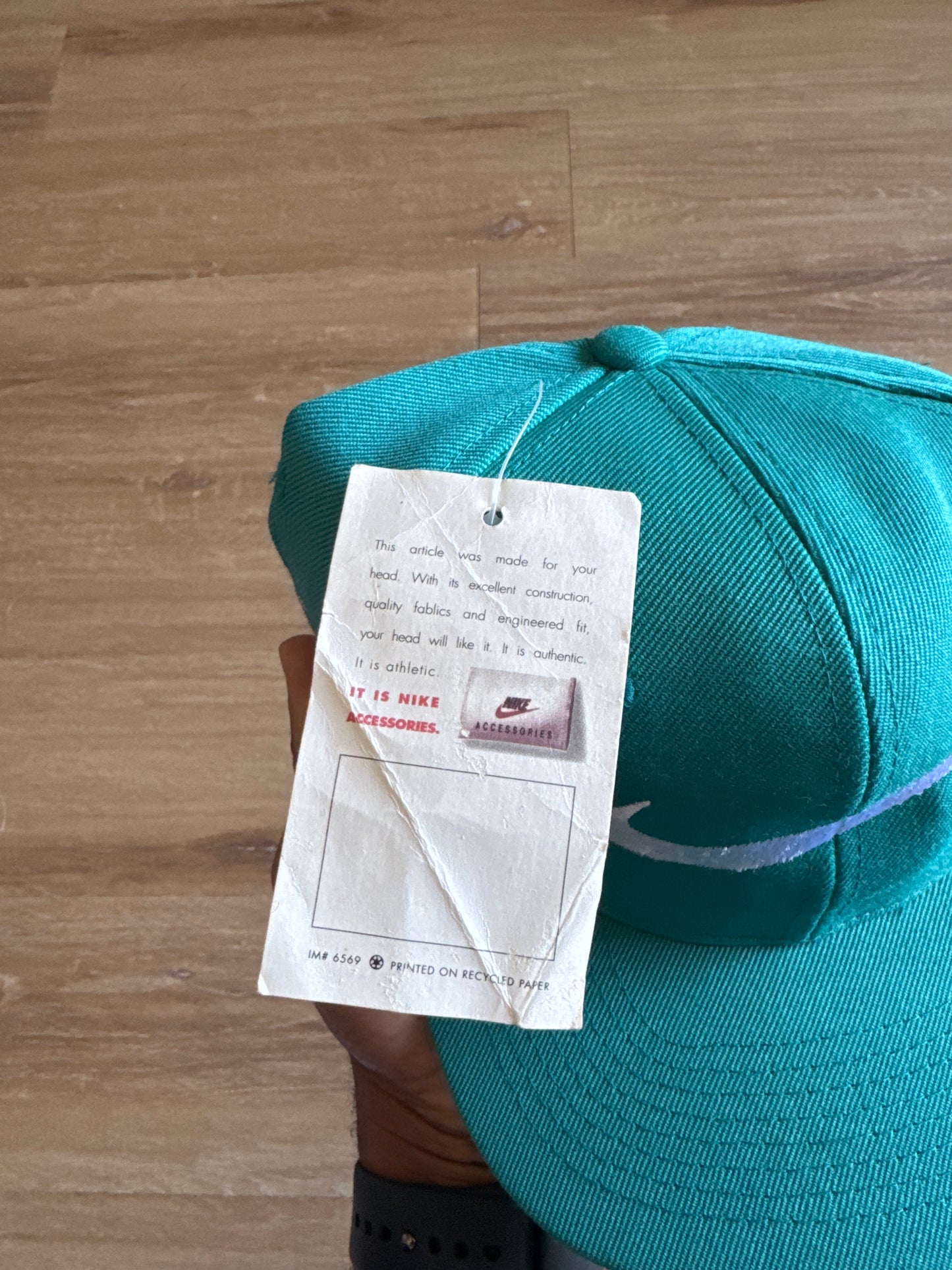 Vintage 90s Nike Logo Teal Elastic Fitted Hat