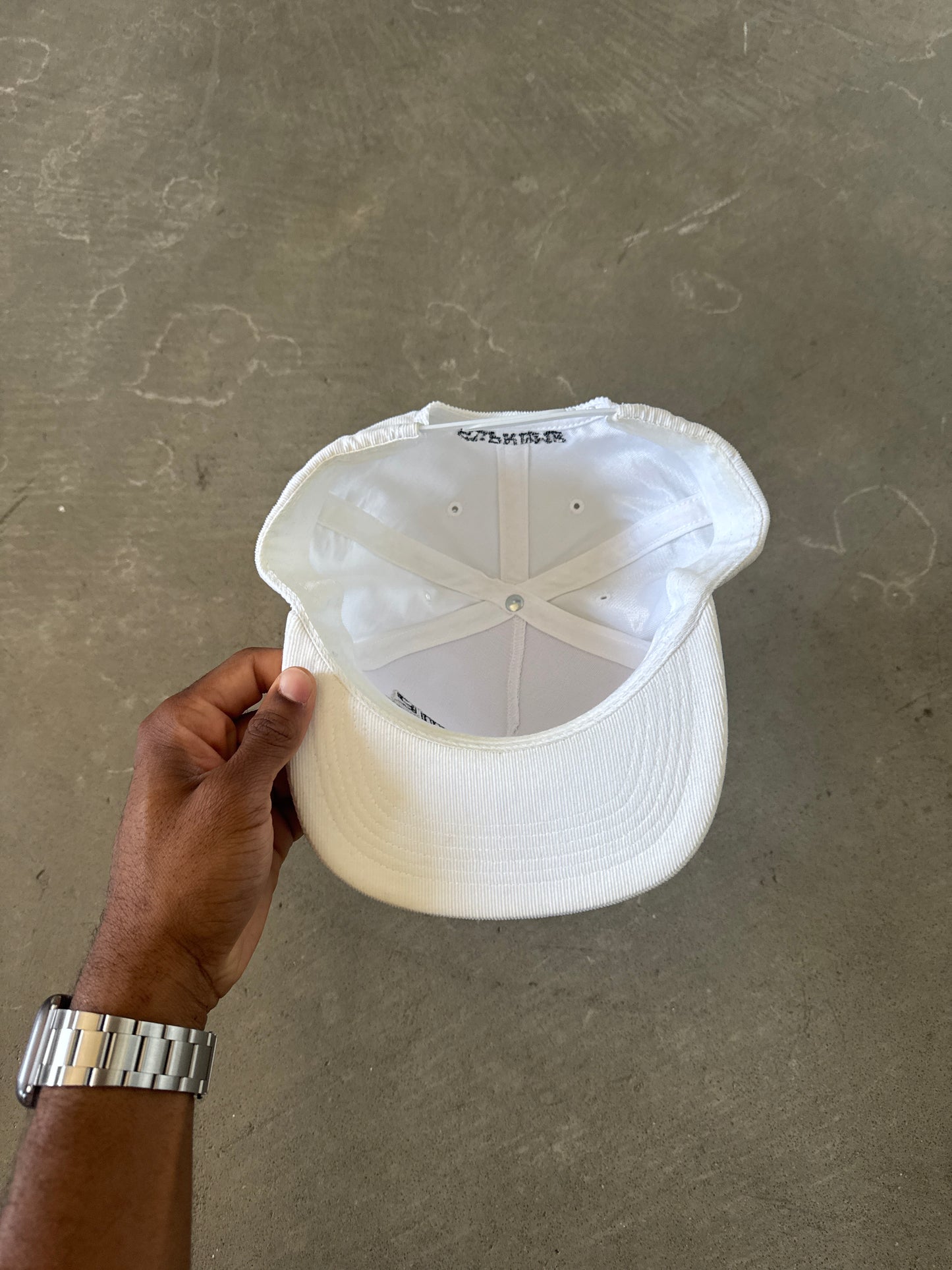 Supreme Metallic Logo Corduroy 5-Panel White Snapback Hat