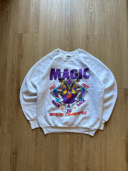 Vintage 80s Magic Johnson Los Angeles Lakers Back to Back 87 88 World Champions Sweatshirt