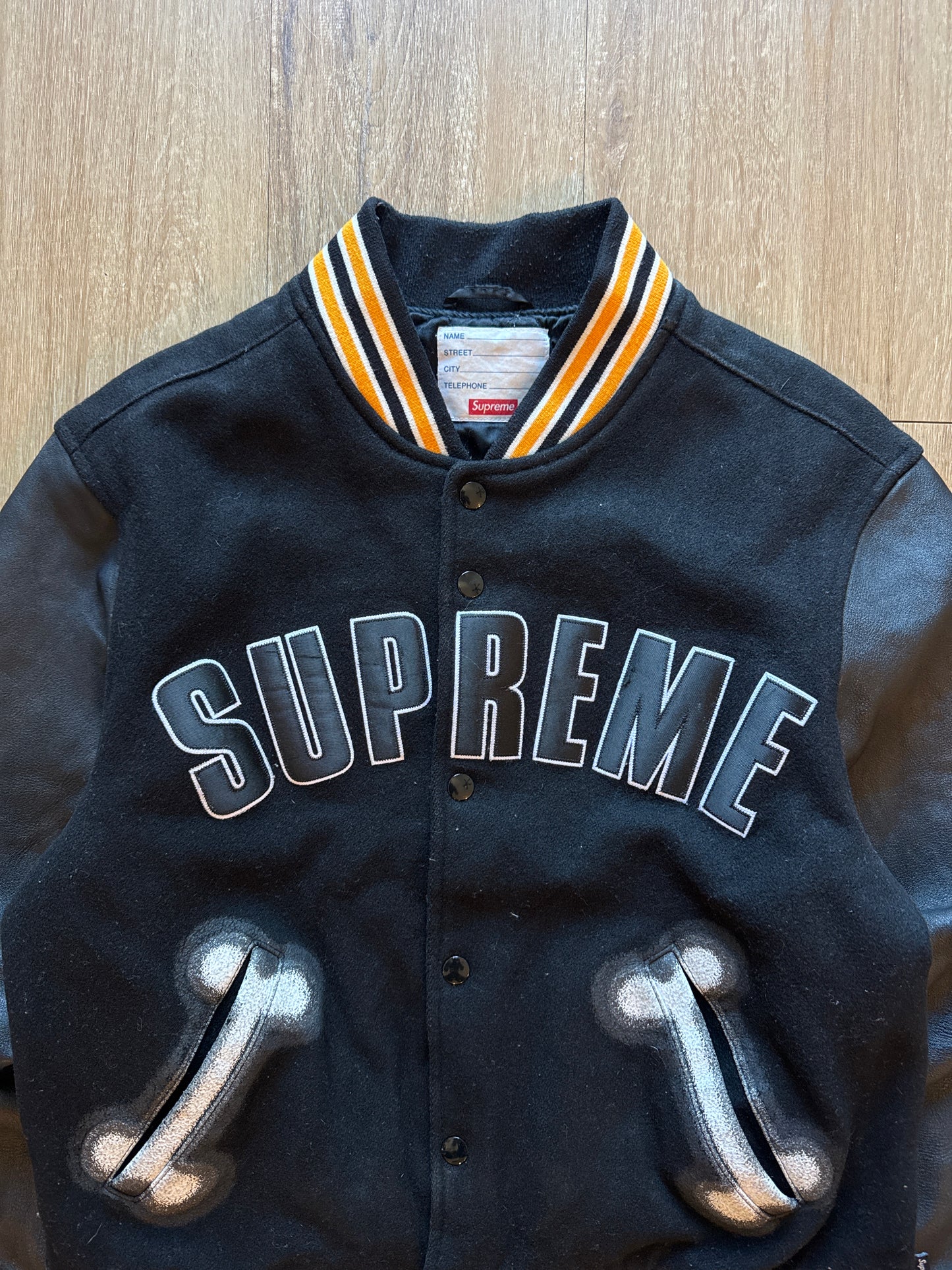 Supreme Black Bone Varsity Jacket