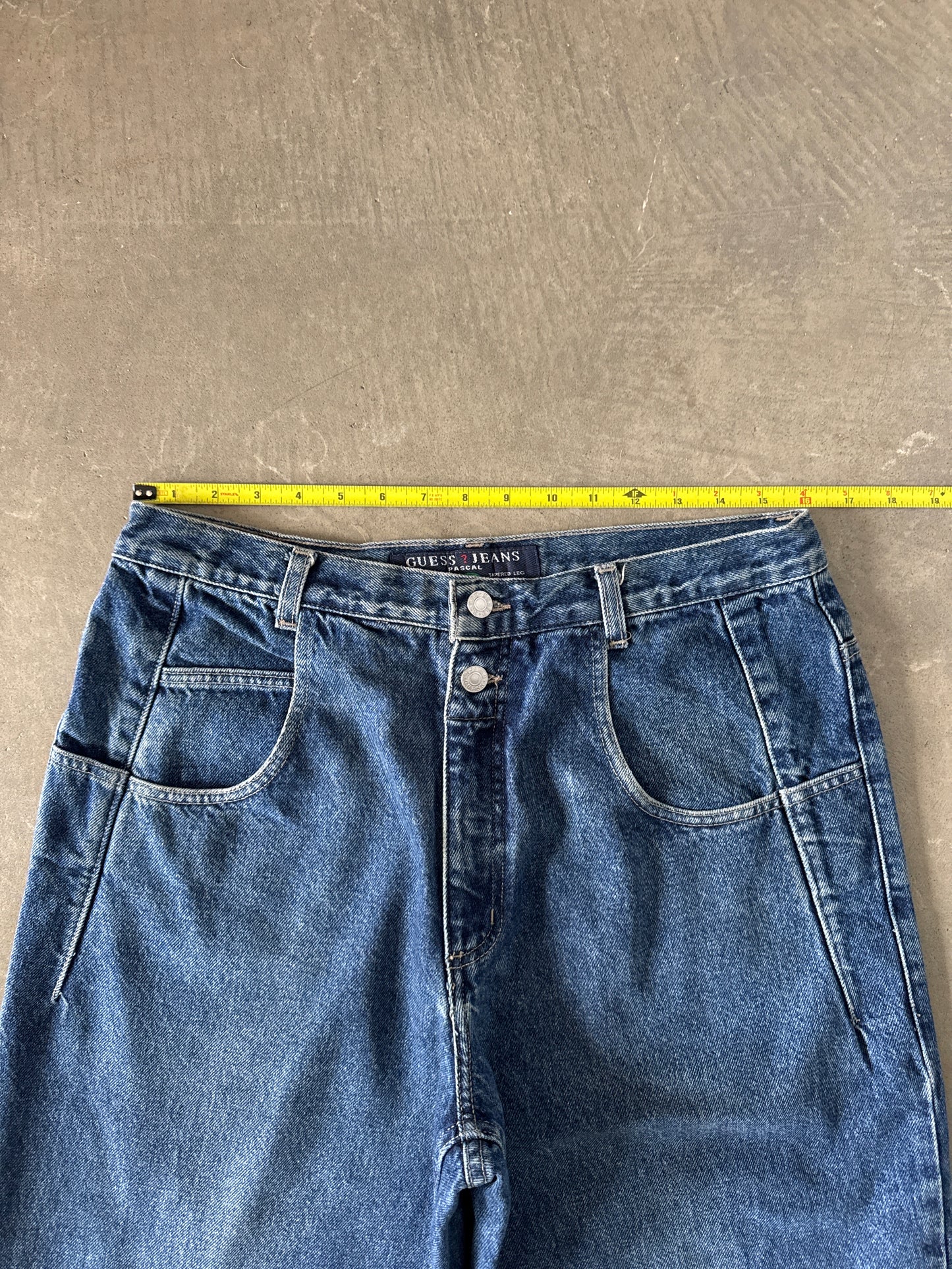 Vintage 90s Guess Jeans Pascal Loose Fit Tapered Leg Dark Washed Denim Jeans