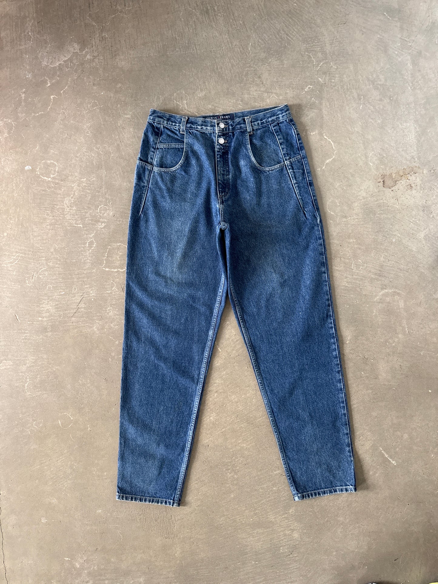 Vintage 90s Guess Jeans Pascal Loose Fit Tapered Leg Dark Washed Denim Jeans