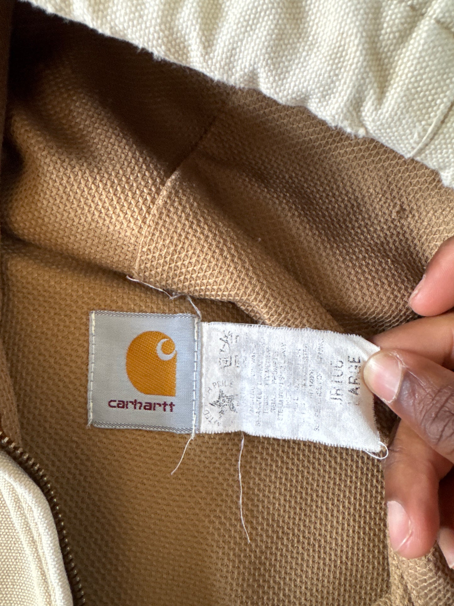 Vintage 90s Carhartt Sun Faded Light Tan Hooded Work Jacket