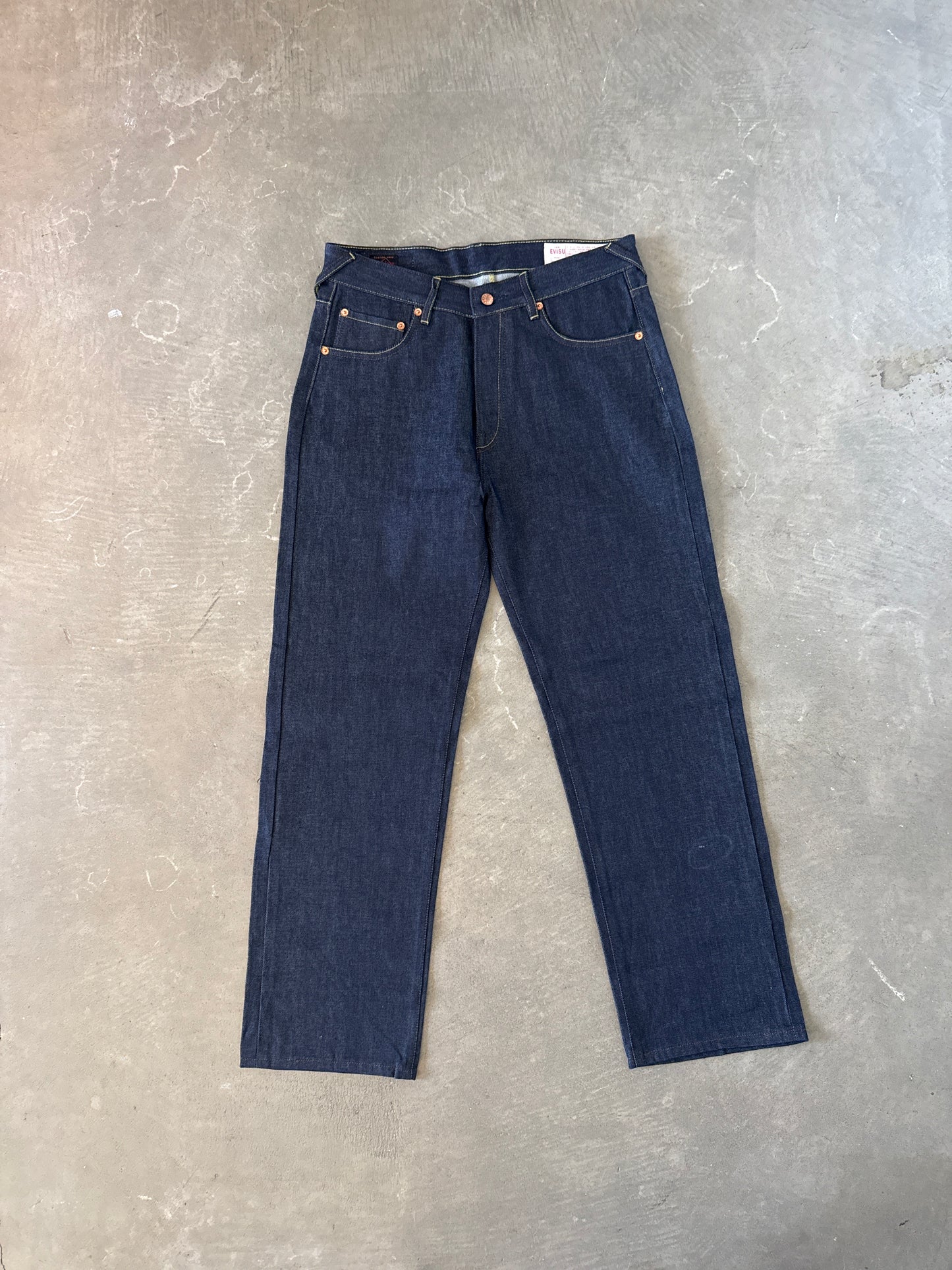 Evisu Embroidered Japanese Grey Dog Art Salvage Denim Jeans