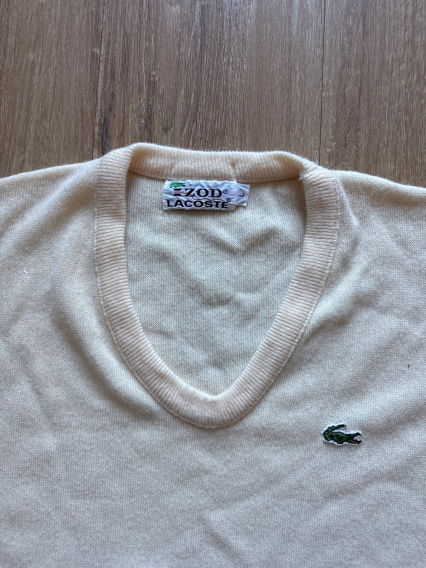 Vintage 90s Izod Lacoste Cream Embroidered Logo Sweater