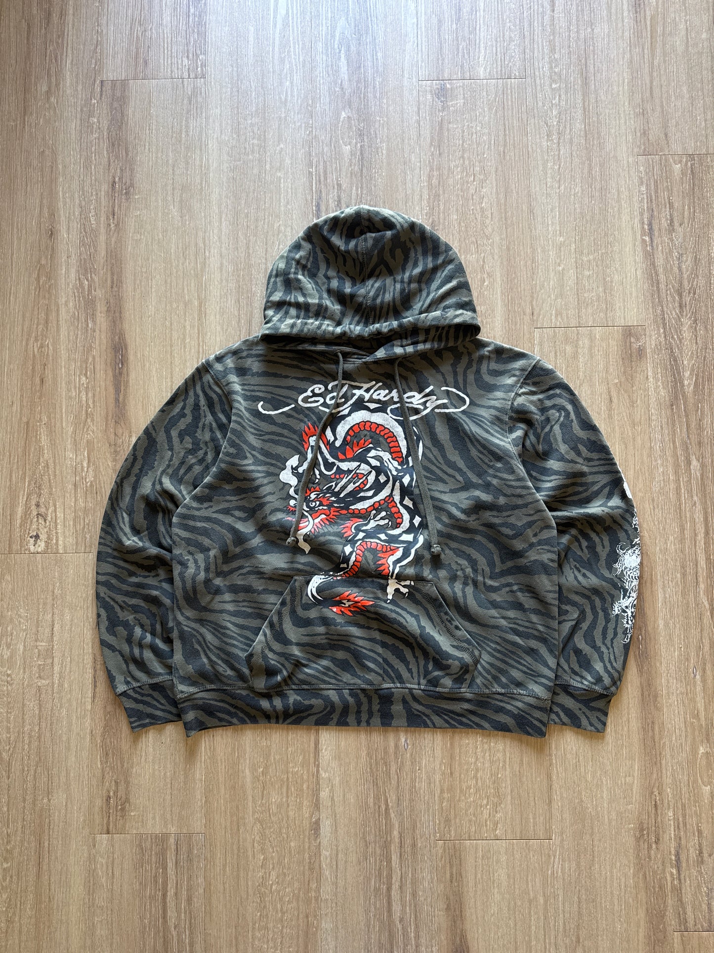 Ed Hardy Dragon Zebra Camo Christian Audigier Pullover Hoodie