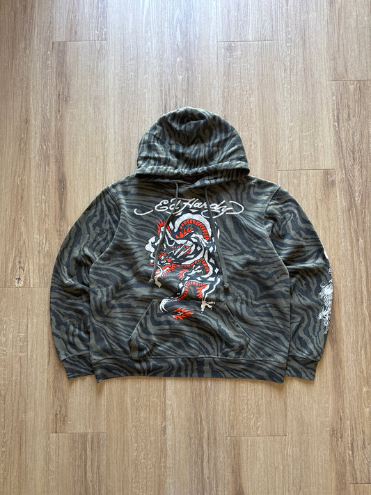 Ed Hardy Dragon Zebra Camo Christian Audigier Pullover Hoodie