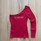 Y2K Women’s Bebe Bedazzled Off The Shoulder Red Logo Longsleeve Tee
