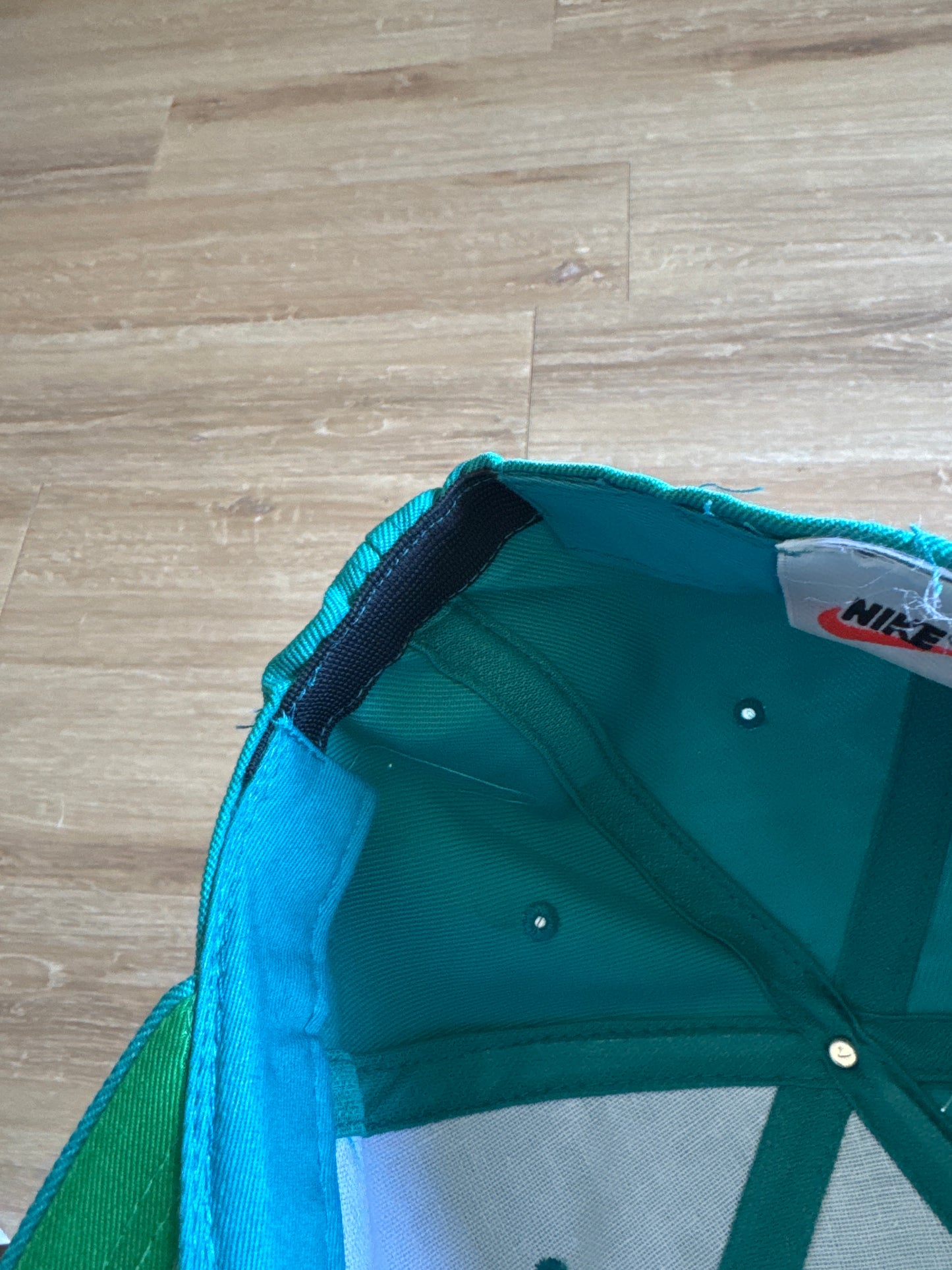Vintage 90s Nike Logo Teal Elastic Fitted Hat