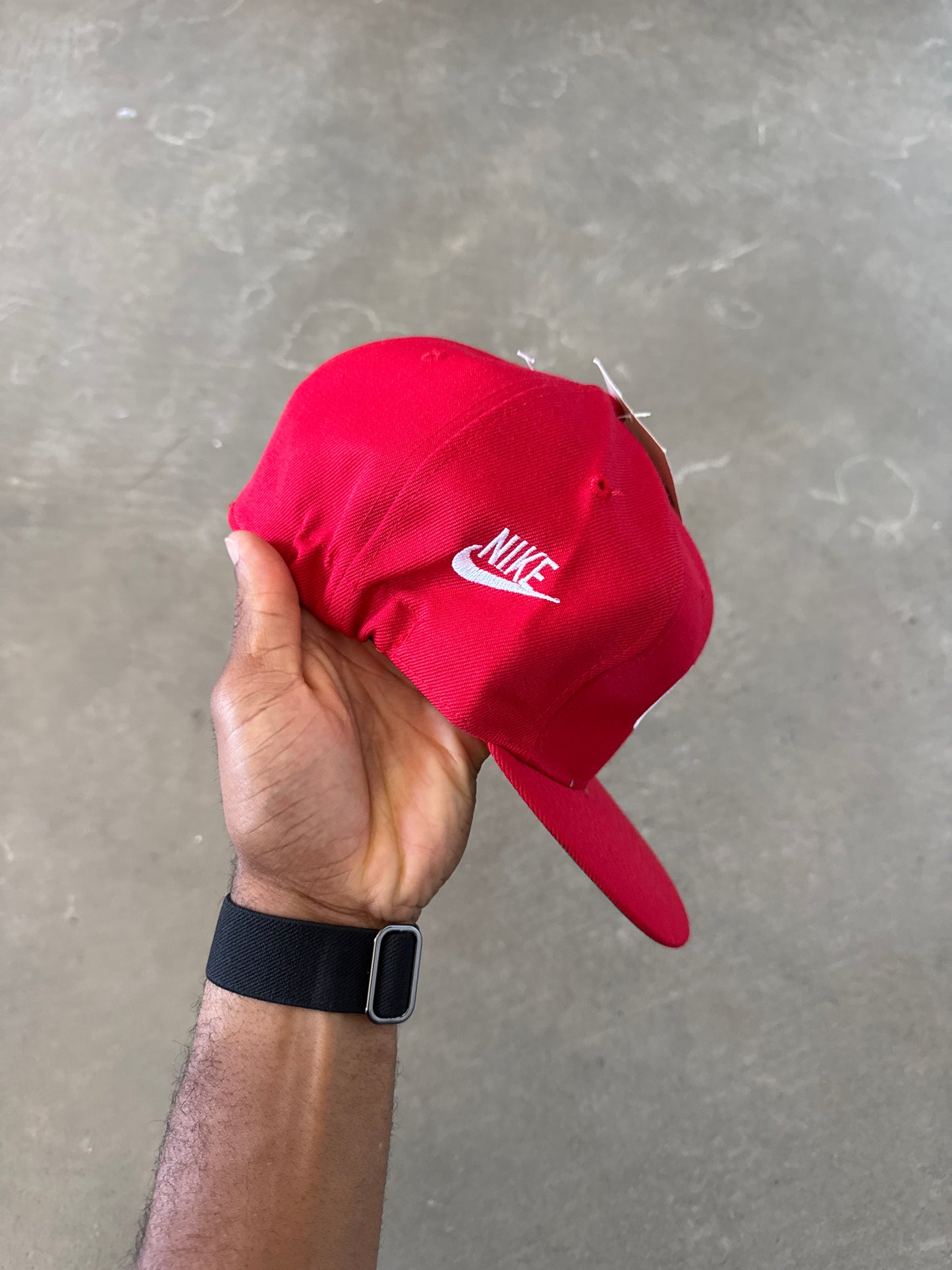 Vintage 90s Nike Logo Red Elastic Fitted Hat