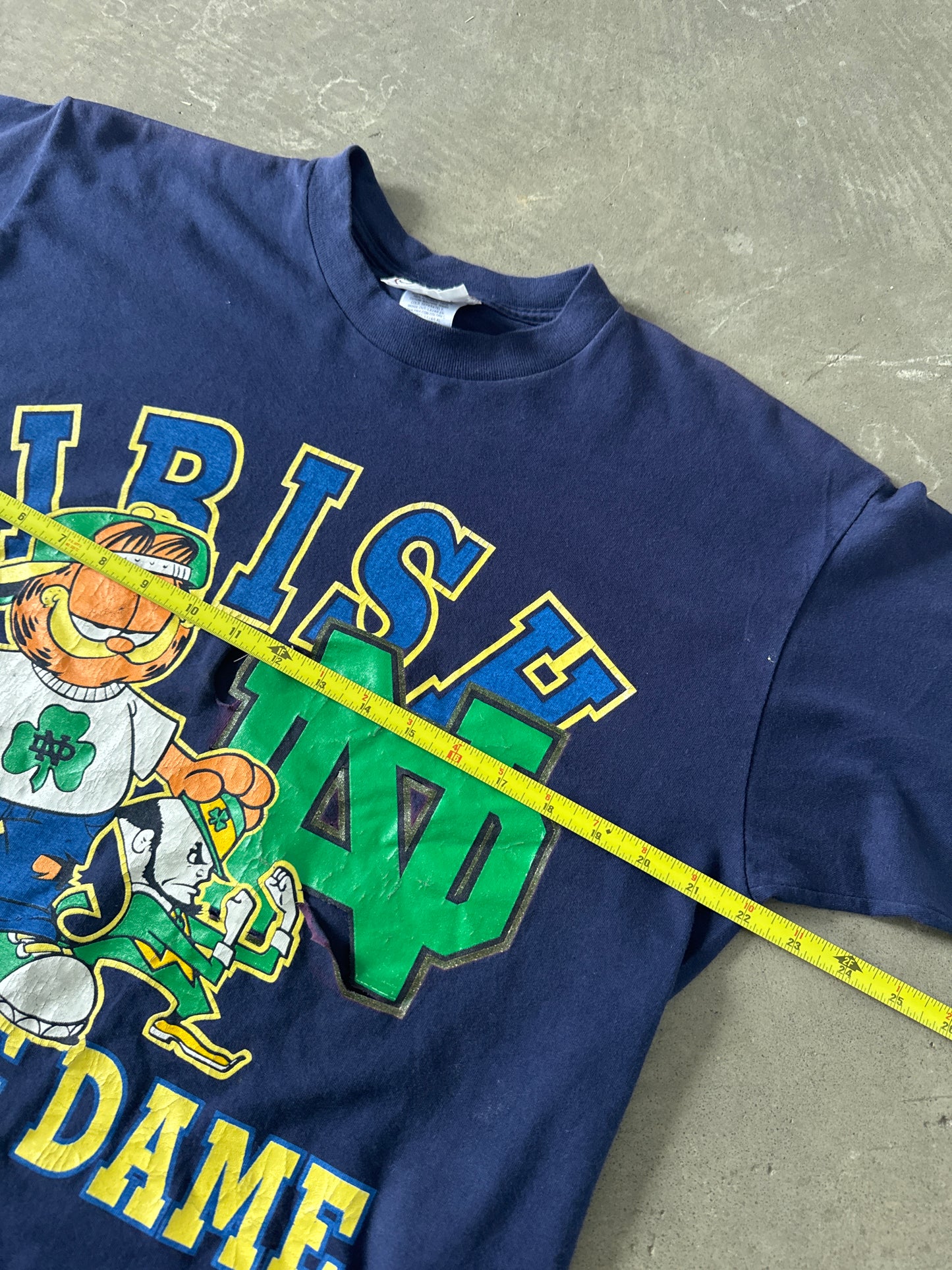 Vintage 90s Notre Dame Irish Garfield Distressed Tee