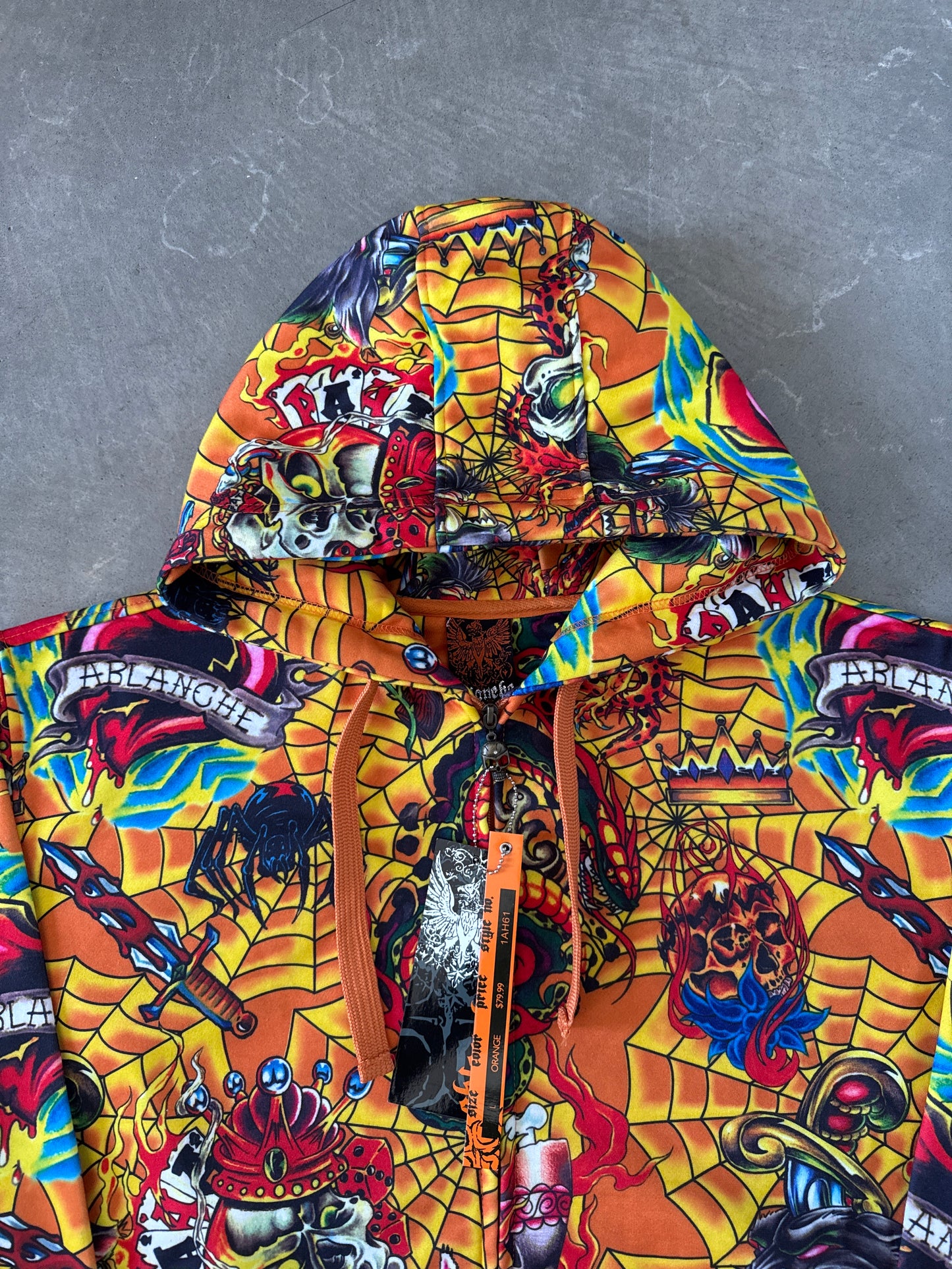 Vintage Y2K Ablanche Skull Artistry All Over Print Hooded Zip Up