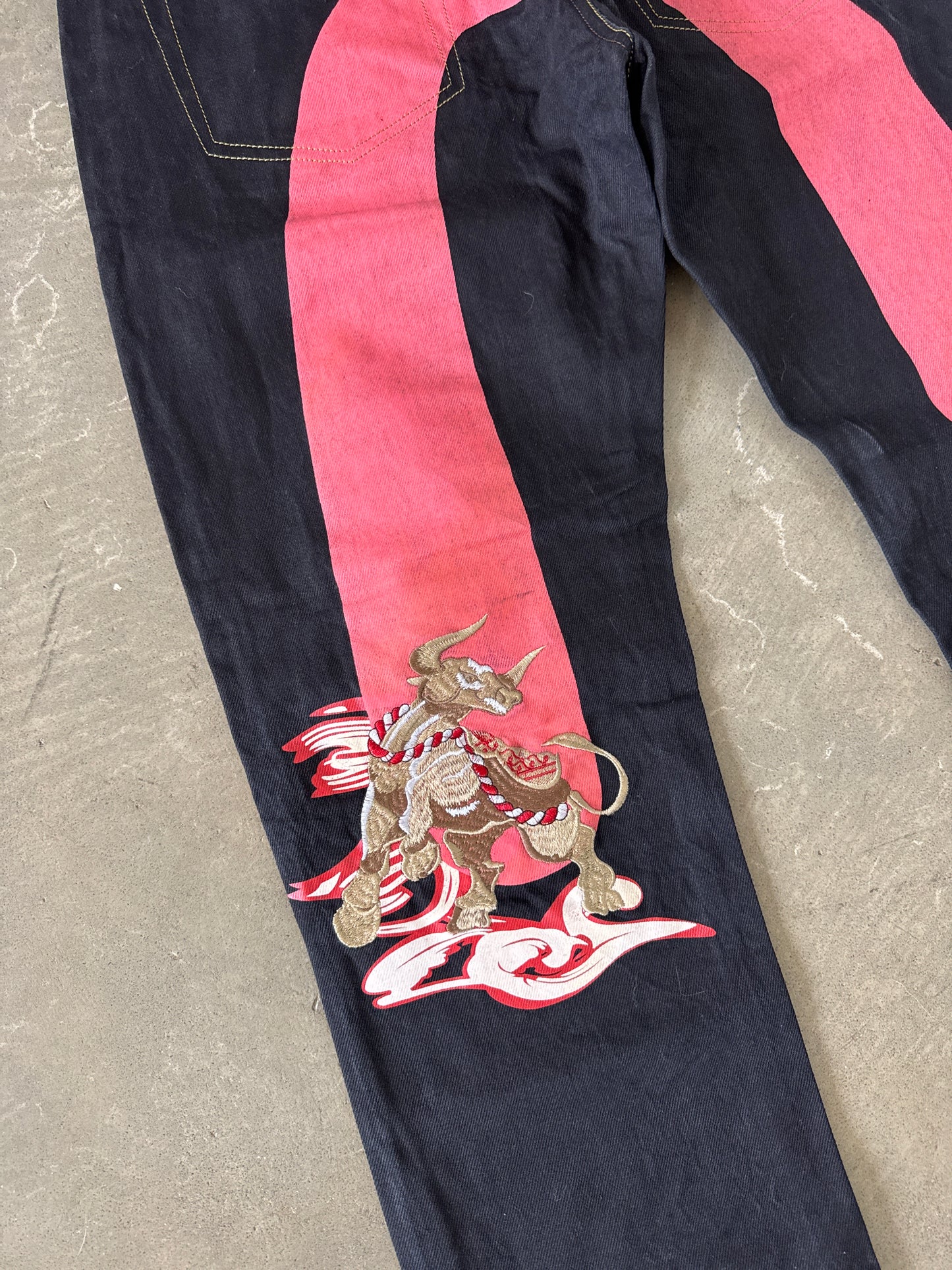 Evisu Embroidered Pink Bull Selvedge Japanese Denim Jeans