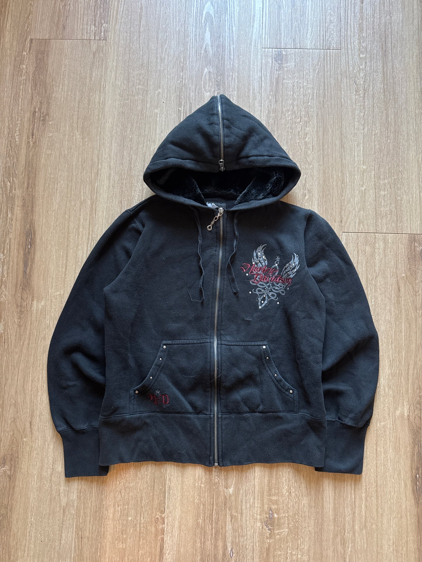 Vintage Y2K Women’s Harley Davidson Hooded Zip Up Jacket